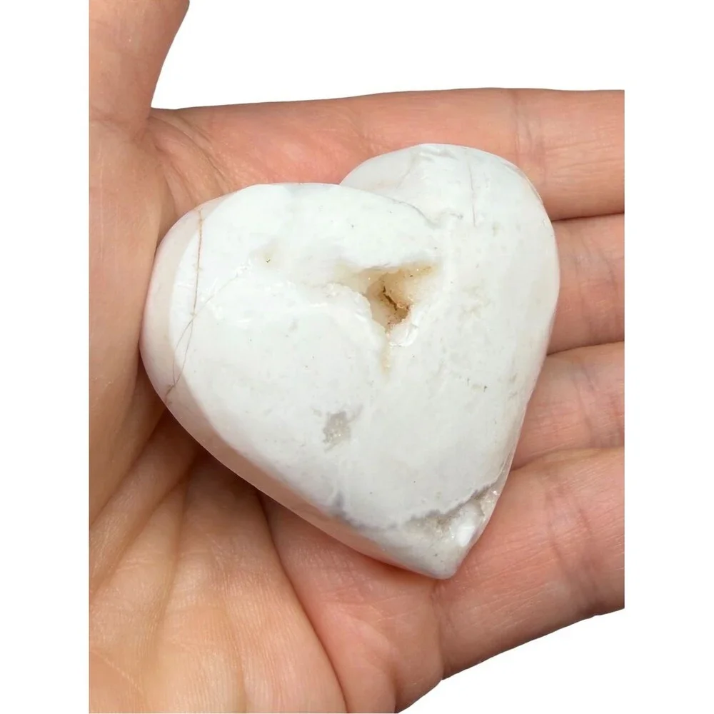 Snow Agate Druzy Heart Carving Stone Crystal Decor Gift Carved Puffy